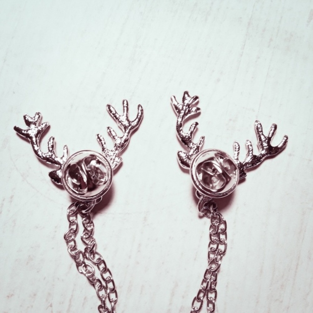 Antler Stag Elk Layer Silver Lapel Collar Pin - Picture 5 of 6